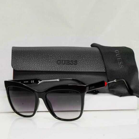 GUESS Womens Sunglasses Square Glossy Black Gradient Smoke - Picture 1 of 6